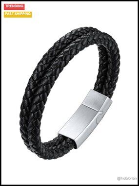 Mens Genuine Leather Braided Bracelet Stainless Steel Clasp Gift Box